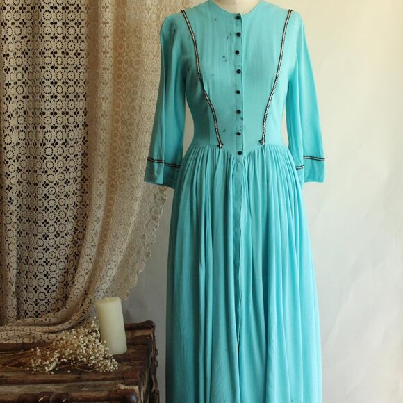 Vintage 1950s 1960s Victorian Day Dress Costume, Robins Egg Blue Antique Style - Picture 2 of 10